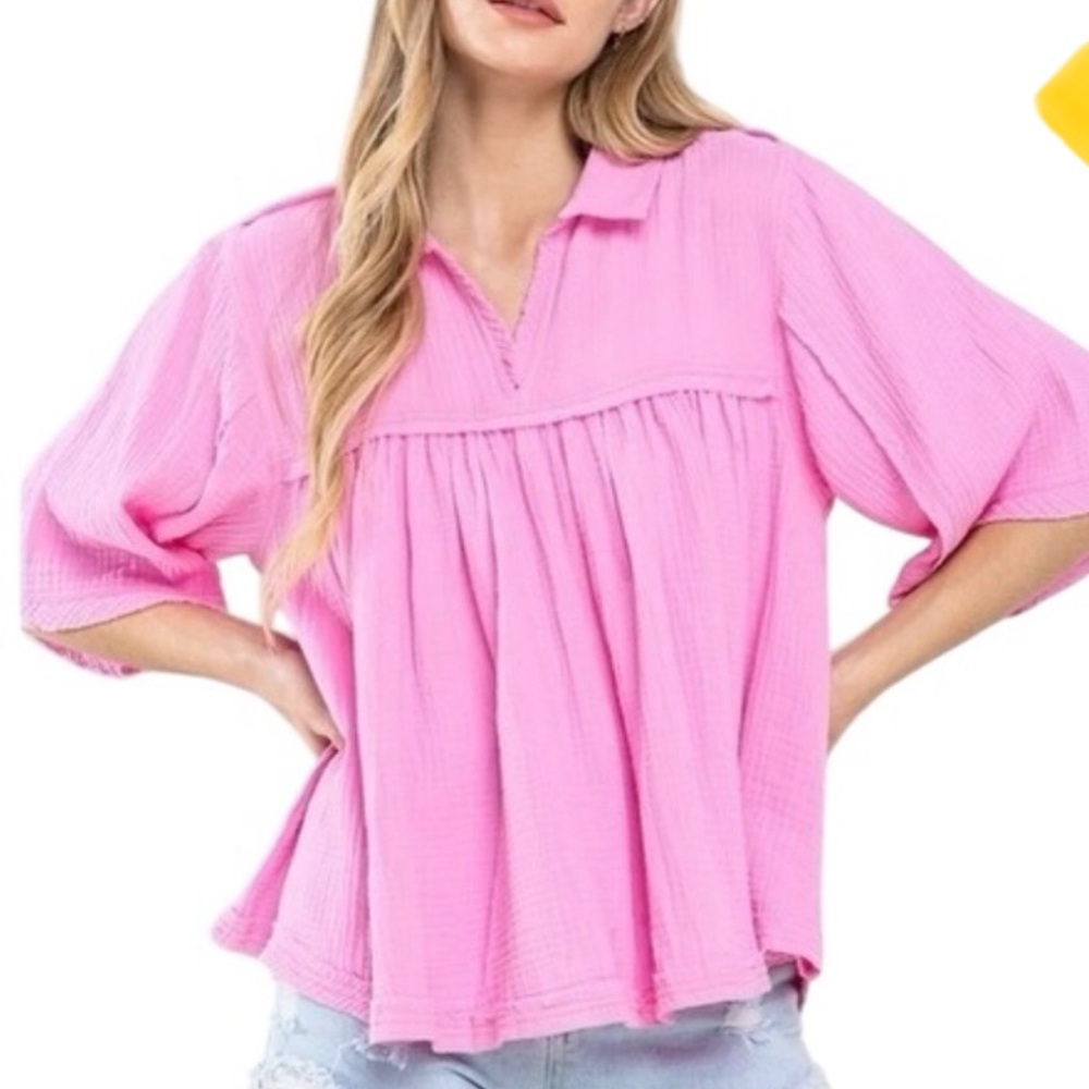 NWOT Ces Femme Babydoll Blouse Size Small (Oversized) 100% Cotton